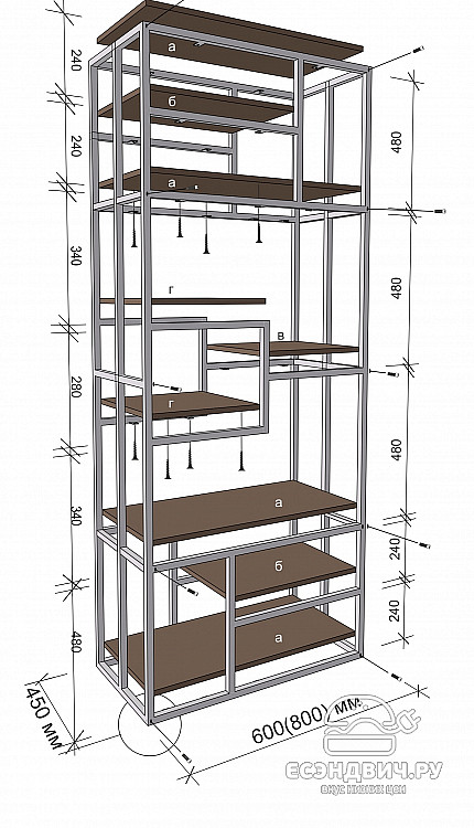 Стеллаж 0,6 vienna "Ларго"(Металл Черная шагрень/Дуб вотан)-MS/Вн