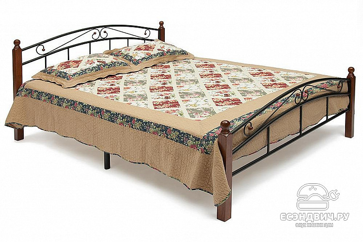 Кровать 1400 "Шанти" (Металл Черный/Дерево цвет Красный дуб) Tch/5501