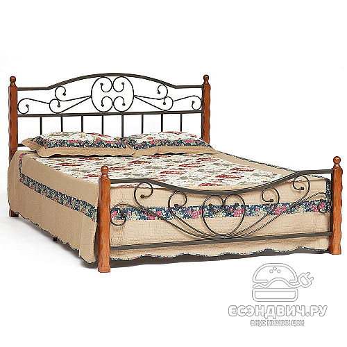 Кровать 1600  "Айлин" (Металл Черный/Дерево цвет Красный дуб) Tch/12090
