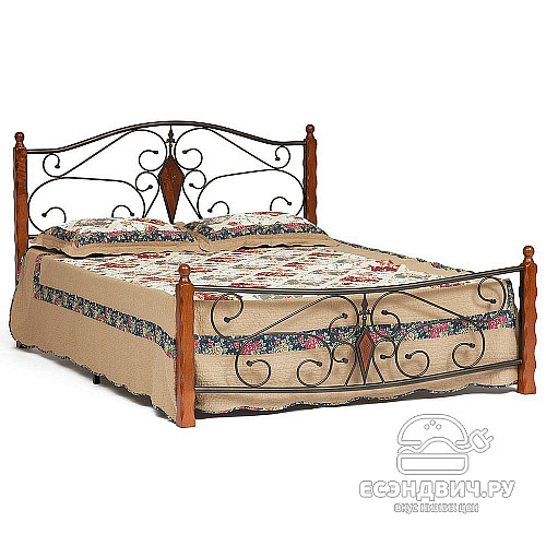 Кровать 1600 "Винд" (Металл Черный/Дерево цвет Красный дуб) Tch/12091