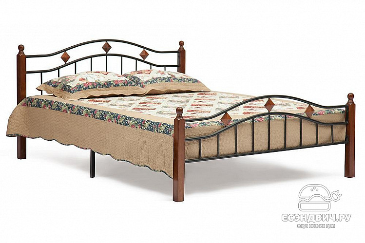 Кровать 1600 "Лилла" (Металл Черный/Дерево цвет Красный дуб) Tch/5488