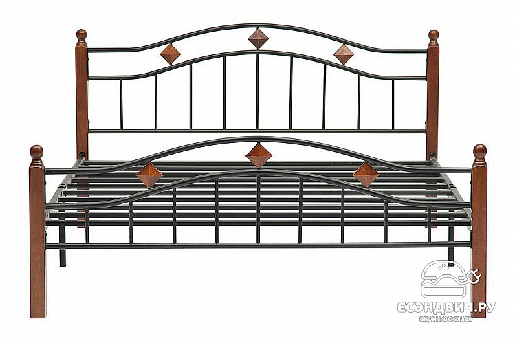Кровать 1600 "Лилла" (Металл Черный/Дерево цвет Красный дуб) Tch/5488
