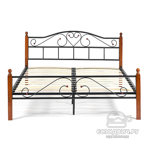 Кровать 1600 с ортопед.осн. "Айрис" (Металл Черный/Дерево цвет Красный дуб) Tch/14020