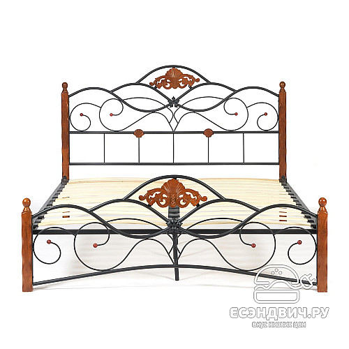 Кровать 1600 с ортопед.осн. "Кайди" (Металл Черный/Дерево цвет Красный дуб) Tch/13999
