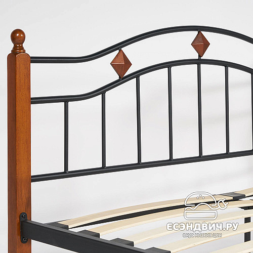 Кровать 1600 с ортопед.осн.  "Лилла" (Металл Черный/Дерево цвет Красный дуб) Tch/14006