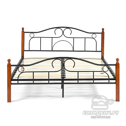 Кровать 1600 с ортопед.осн. "Мирра" (Металл Черный/Дерево цвет Красный дуб) Tch/14015