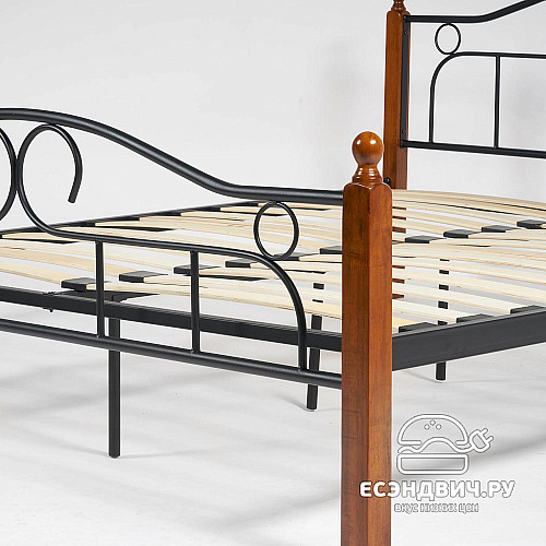 Кровать 1600 с ортопед.осн. "Мирра" (Металл Черный/Дерево цвет Красный дуб) Tch/14015