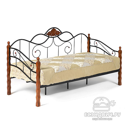 Кровать 900 с ортопед.осн. "Кайди" (Металл Черный/Дерево цвет Красный дуб) Tch/14026