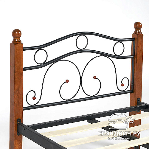 Кровать 900 с ортопед.осн. "Майя" (Металл Черный/Дерево цвет Красный дуб) Tch/14009