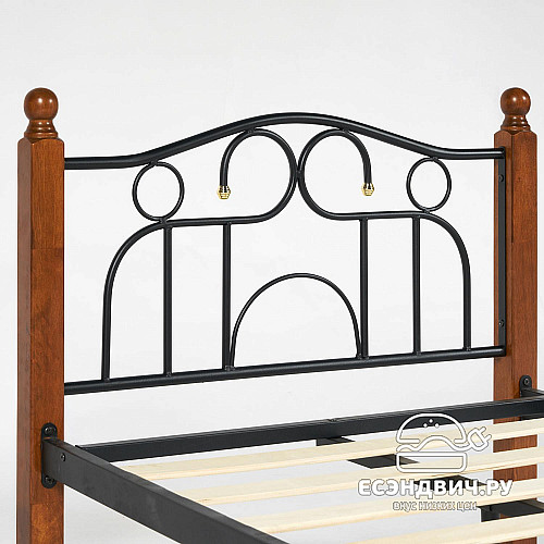 Кровать 900 с ортопед.осн. "Мирра" (Металл Черный/Дерево цвет Красный дуб) Tch/14013