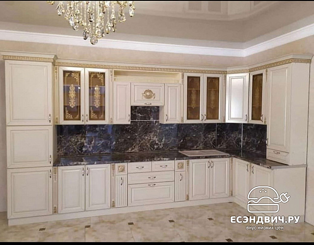 Кухня угловая 4,2х1,5Liza "Палермо" (Крем/Эмаль/Золото/Патина) Fb1/Lz8