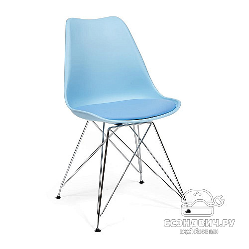 Стул iron "Дэнвер" (Пластик Голубой/Экокожа Голубая/Металл Хром) Tch/13650