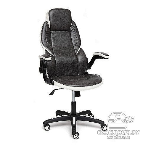 Кресло "Глори" (Кожзам Серый/Кожзам Белый/Пластик Черный) Tch/13082