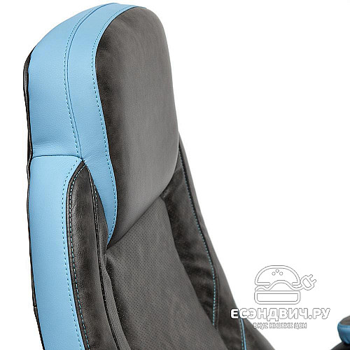 Кресло "Глори" (Кожзам Серый/Кожзам Голубой/Пластик Черный) Tch/13083