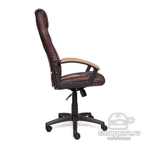 Кресло "Драйв" (Кожзам Коричневый/Ткань Бронза/Пластик Черный) Tch/10586