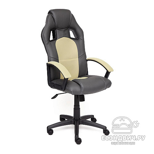 Кресло "Драйв" (Кожзам Серый/Ткань Фисташковая/Пластик Черный) Tch/10581