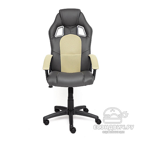 Кресло "Драйв" (Кожзам Серый/Ткань Фисташковая/Пластик Черный) Tch/10581