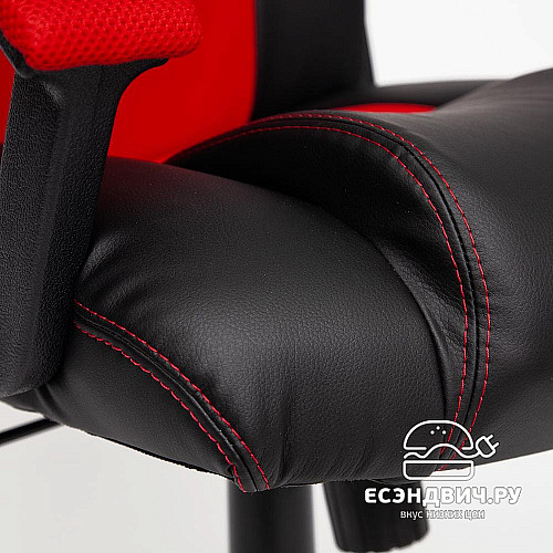 Кресло "Драйв" (Кожзам Черный/Ткань Красная/Пластик Черный) Tch/10371