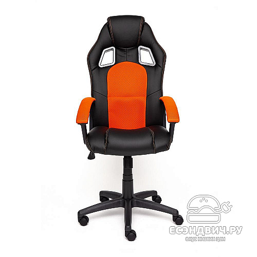 Кресло "Драйв" (Кожзам Черный/Ткань Оранжевая/Пластик Черный) Tch/10542