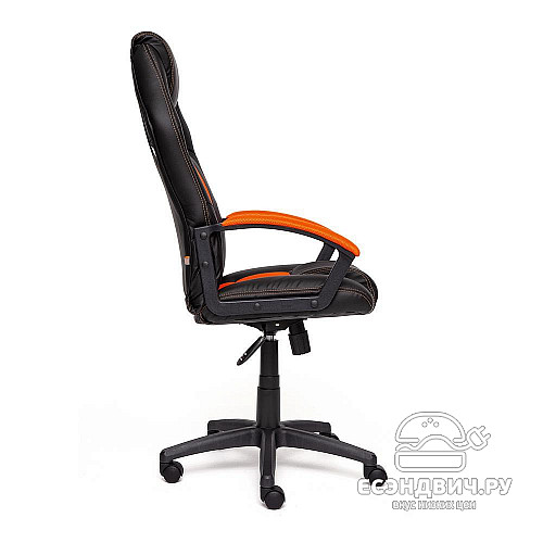 Кресло "Драйв" (Кожзам Черный/Ткань Оранжевая/Пластик Черный) Tch/10542