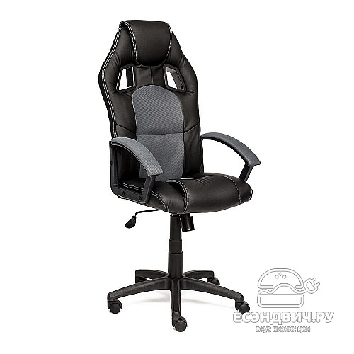 Кресло "Драйв" (Кожзам Черный/Ткань Серая/Пластик Черный) Tch/10372