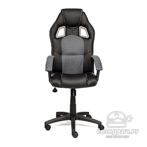 Кресло "Драйв" (Кожзам Черный/Ткань Серая/Пластик Черный) Tch/10372