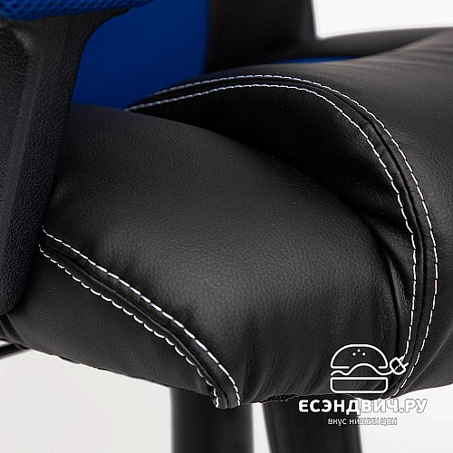 Кресло "Драйв" (Кожзам Черный/Ткань Синяя/Пластик Черный) Tch/10359