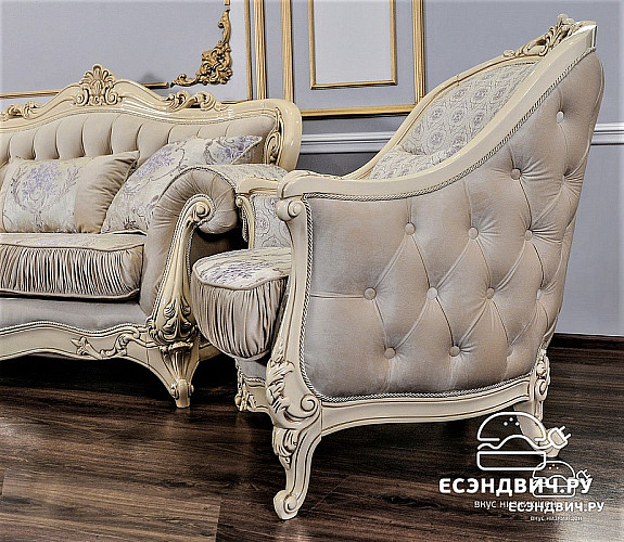 Кресло "Дель-Монте" (Бархат/Жаккард/Патина Позолота/Крем) (Крем) UgML