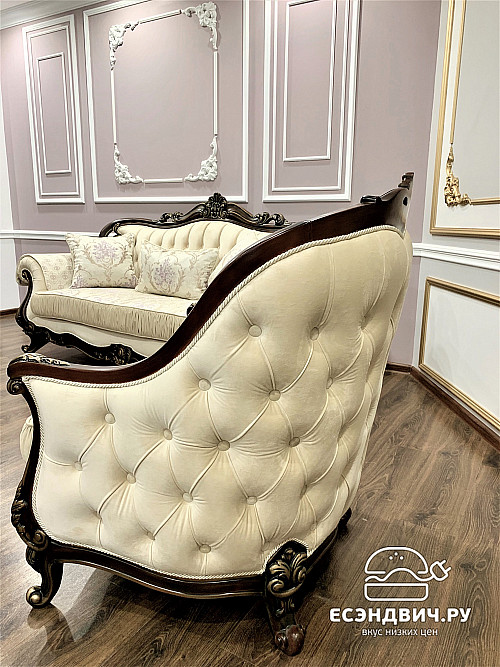 Кресло "Дель-Монте" (Бархат/Жаккард/Патина Позолота/Орех караваджо) (Орех караваджо) UgML