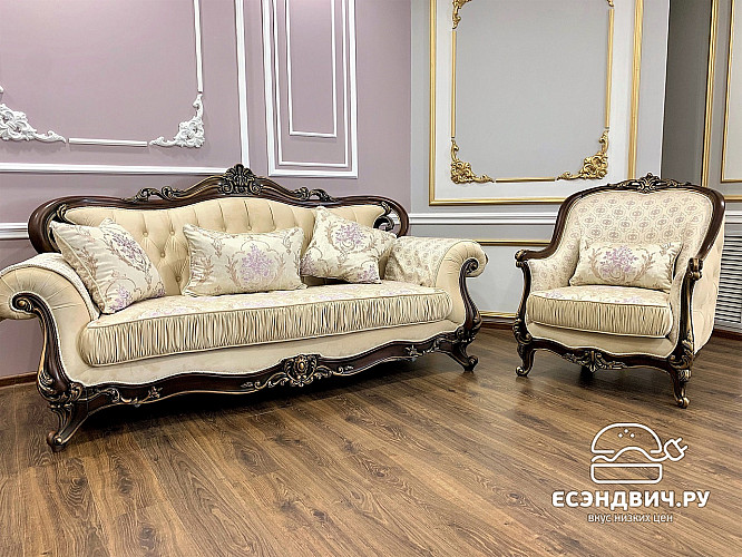 Кресло "Дель-Монте" (Бархат/Жаккард/Патина Позолота/Орех караваджо) (Орех караваджо) UgML