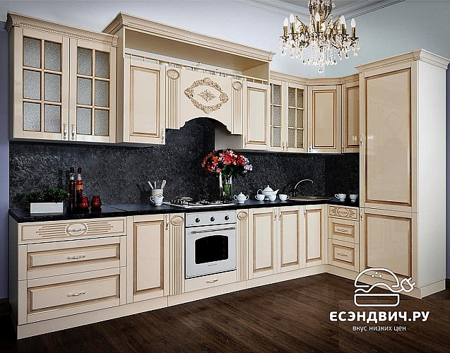 Шкаф 800 с посудосуш."Маэстро" (МДФ) (Крем глянец/Патина/Лак/Стекло) UgVr