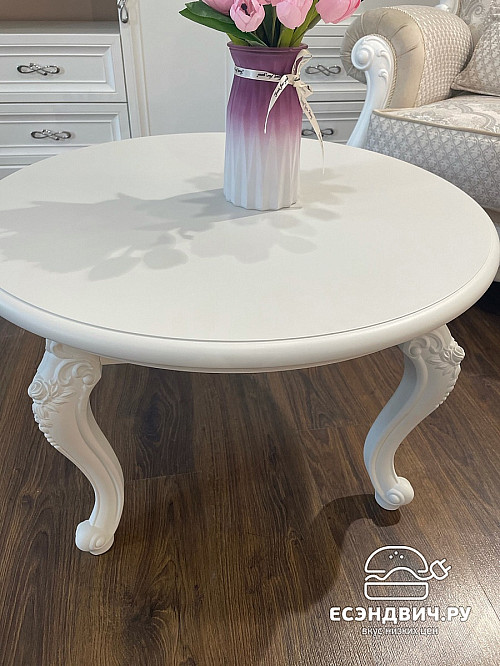 Стол журнальный round "Лейла" (Белый матовый) (МДФ/Лак/Патина) UgMh
