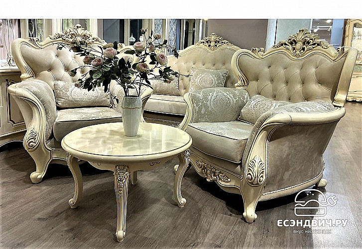 Стол журнальный round "Себастьяно" (Крем глянец) (МДФ/Лак/Патина) UgJk