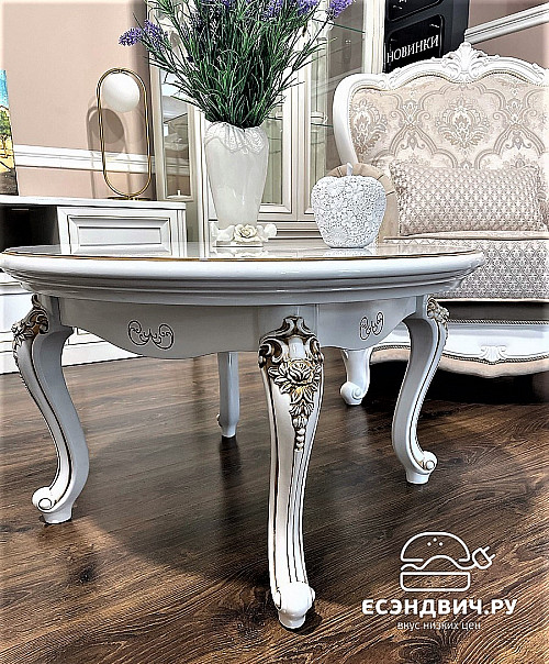 Стол журнальный round "София" (Белый глянец) (МДФ/Лак/Патина) UgNt