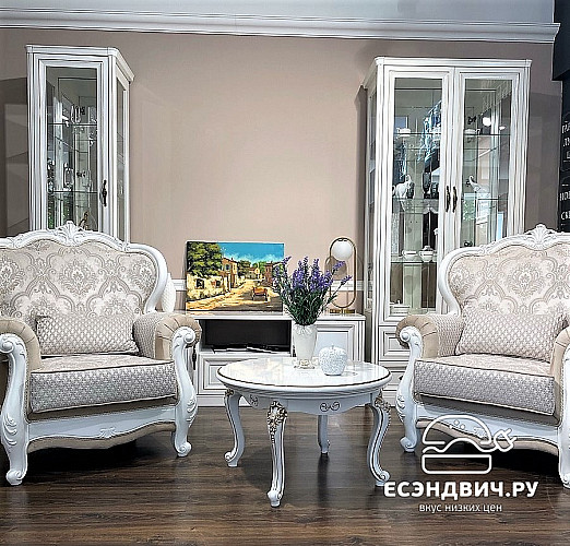 Стол журнальный round "София" (Белый глянец) (МДФ/Лак/Патина) UgNt