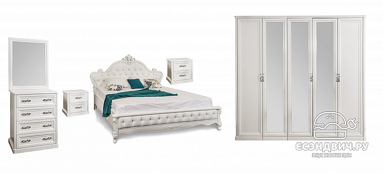 Спальный гарнитур 6 предм. 5ств./1800 Пм "Лейла" (Белый матовый) (МДФ/Экокожа/Патина/Лак) UgMh/4