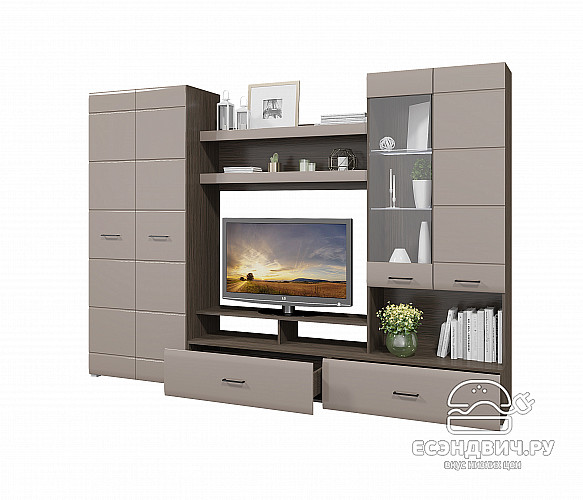 Гостиная 2,8 "Милена" (МДФ) (Венге/Какао перламутр глянец) /Gnt/Нс1