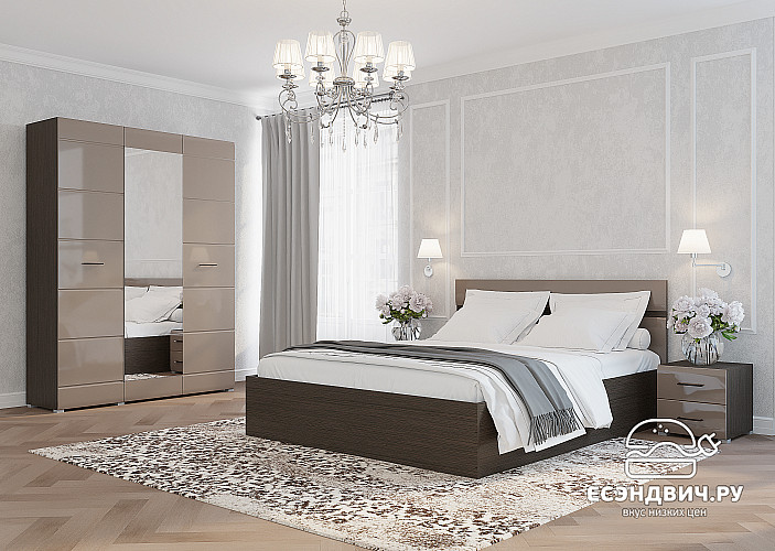 Кровать 1400 с подъёмн.мех-м "Милена" (МДФ) (Венге/Какао перламутр глянец) /Gnt/Нс