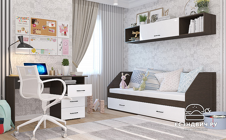 Кровать 800 с ящ. "Милена" (МДФ) (Венге/Белый глянец) /Gnt/Нс