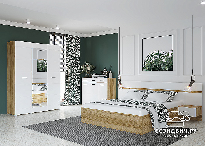 Комод "Милена" (МДФ) (Дуб золотой/Белый глянец) /Gnt/Нс