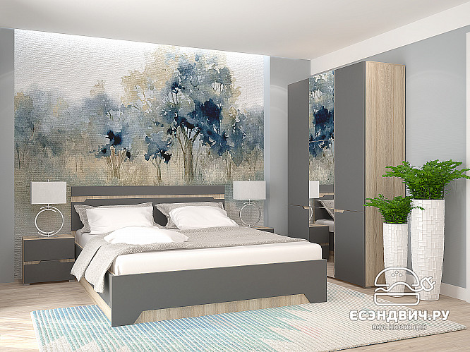 Шкаф 3-х дв. 1,35  "Атланта" (МДФ) (Сонома/Графит софт/Зеркало) /Gnt/Ант