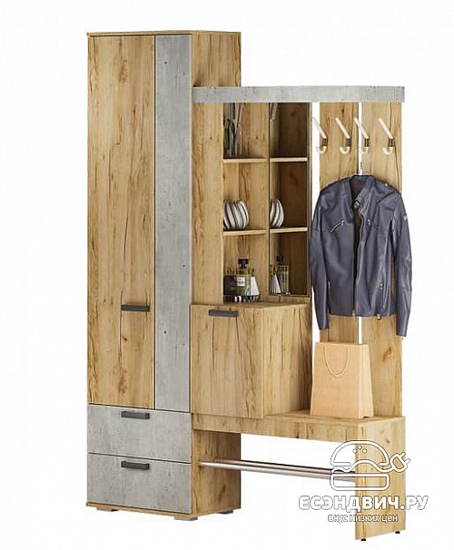 Прихожая 1,5 "Тринити" (Крафт/Метрополитан грей/Зеркало) /BTS/Трм