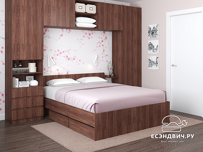 Кровать 1600 "Depo apart" (Дуб Сантана) D_Dp
