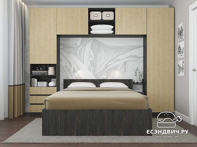 Спальный гарнитур 5 предм. 3200*2410 "Depo apart" (Дуб Интра/Пикард) D_Dp