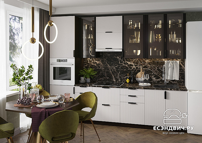 Кухня 2,8 "Себон" (МДФ) (Венге/Стекло/Line Даймонд/Черный мрамор) /ИЦ/Nr/10