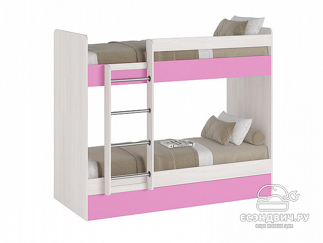 Кровать двухъярусная 800х2000  plus "Лаворо" (Анкор белый/Пинк) D