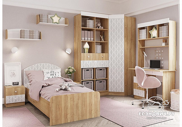 Стеллаж 0,9 с ящ. "Остин" (Дуб Бунратти/Белый с рис.) -DSV/СК/СД 900.1