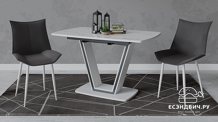 Стол раздвижной "Deli" (Белый глянец/Стекло матовое белый мрамор) -Tr-Дл