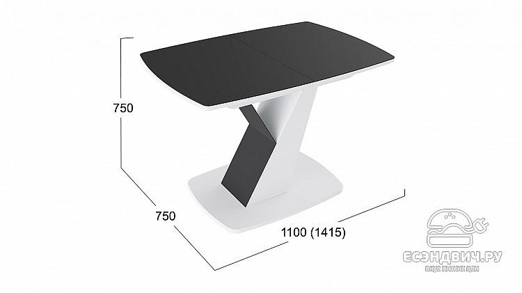 Стол раздвижной "Grow" (Белый/Стекло матовое черный графит) -Tr-Гр