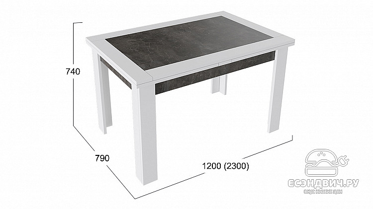 Стол раздвижной L "Hugo" (Белый / Ателье темный) -Tr-Хст4